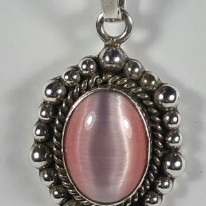 MEXICO ATI PINK CATS EYE STERLING SILVER NECKLACE